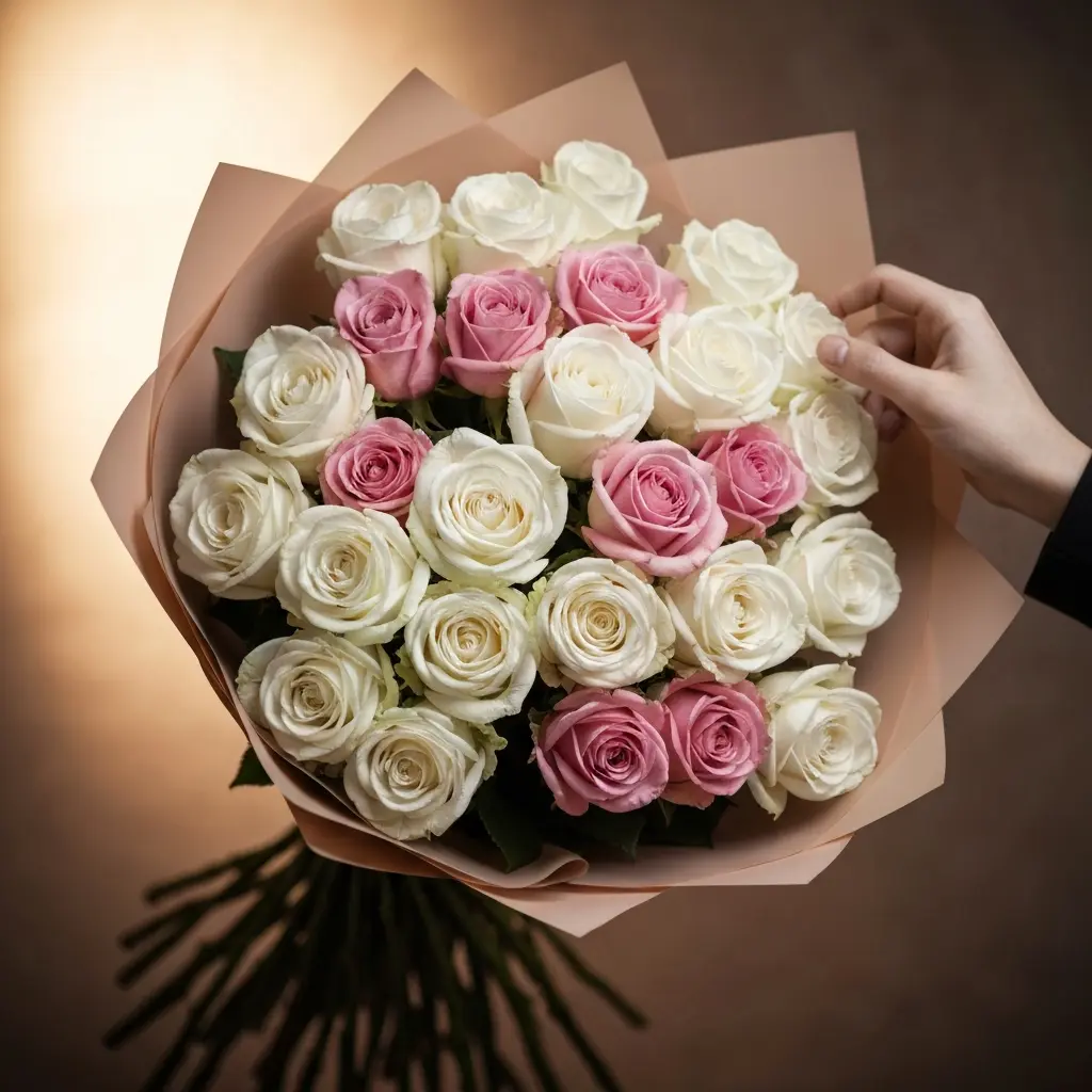 Evlilik Teklifi - Beyaz ve pembe güller buketi