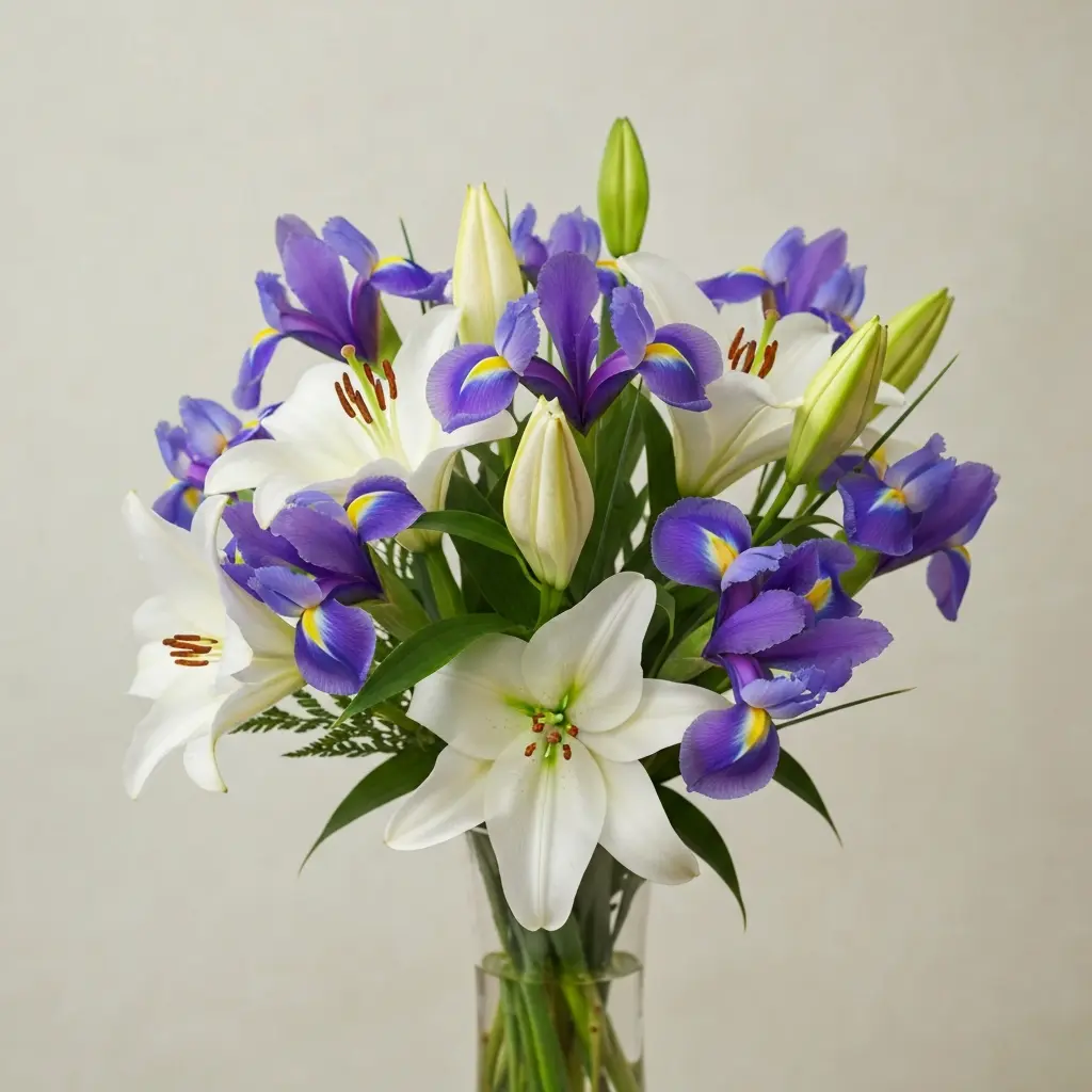 Üzüntü - Beyaz ve mor çiçekler buketi